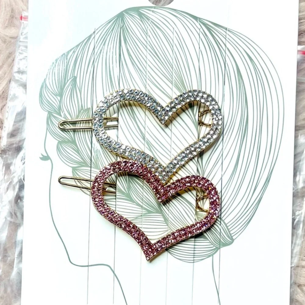 Rhinestone crystal Heart hair clasp clip barrette silver hardware Valentine